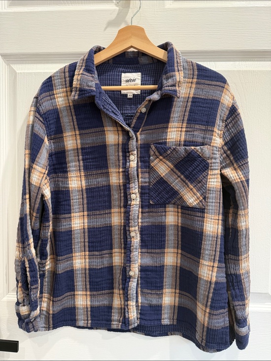 aerie Tops - aerie Navy Blue Plaid Button-Down Shirt